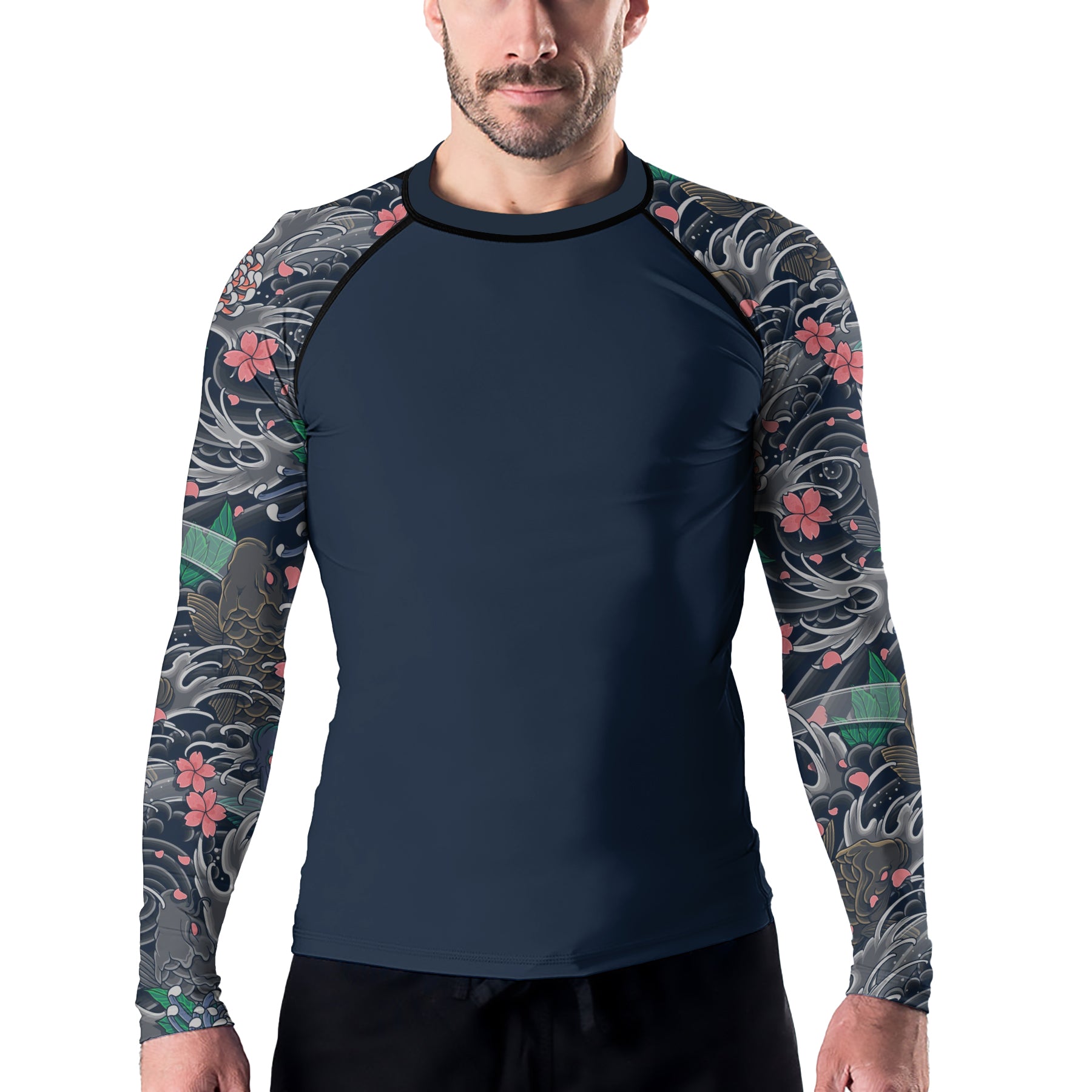 Rashninja Koi Blossom Waves Men's Long Sleeve Rash Guard