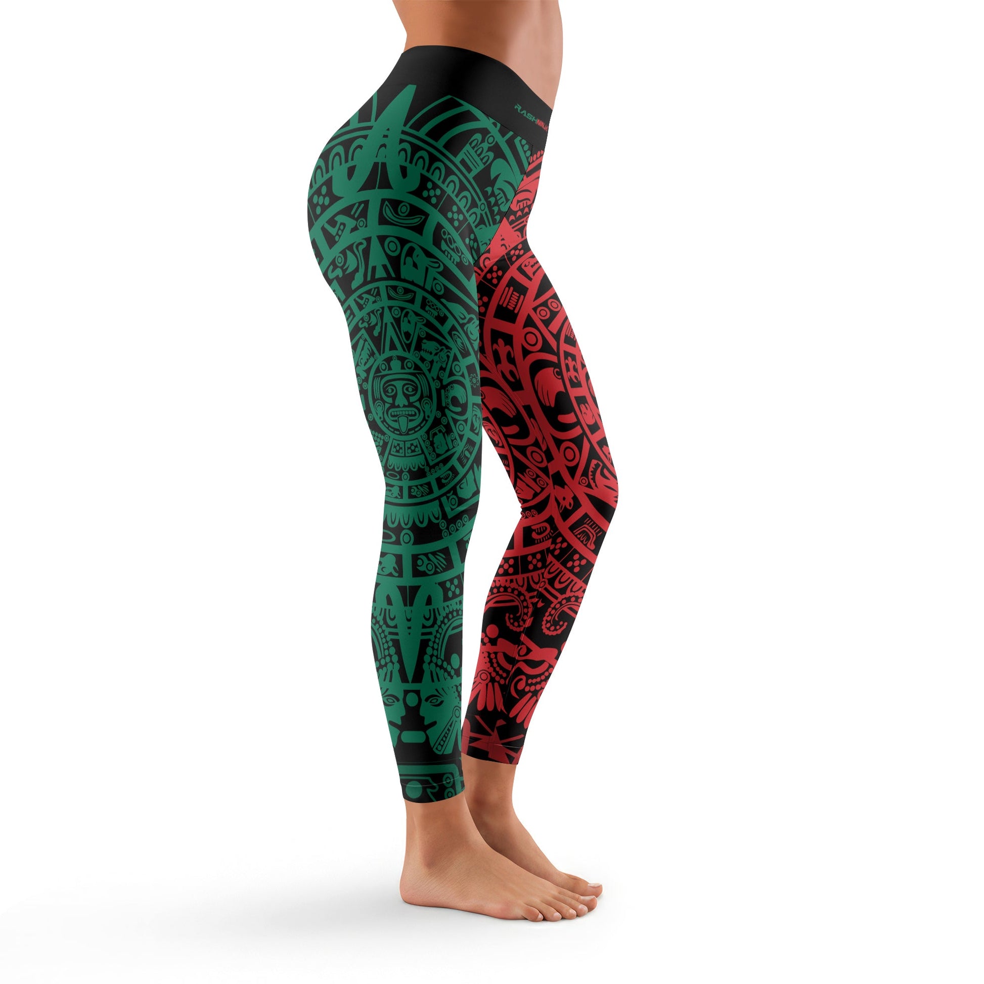 Rashninja Green And Red Aztec Calendar Women's Leggings