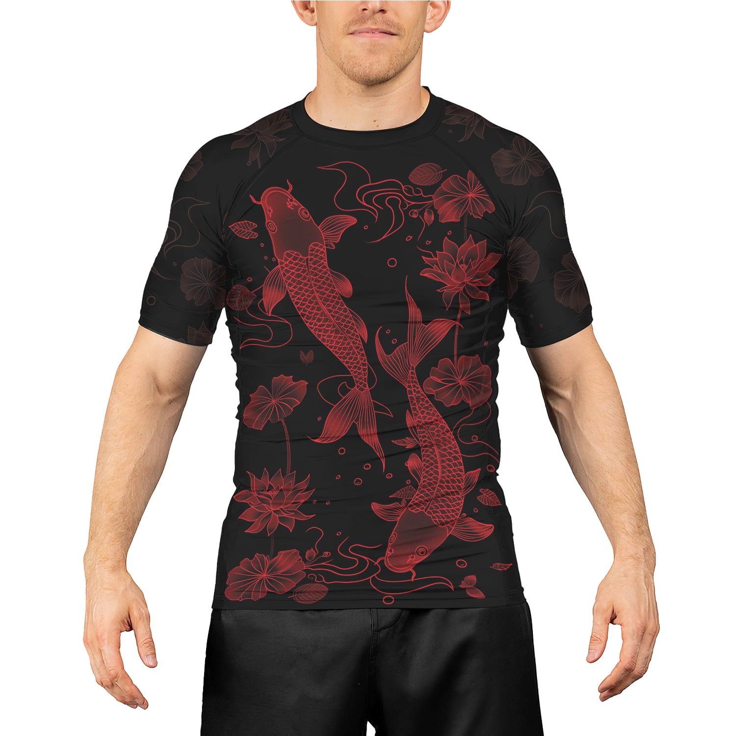 Rashninja Koi Lotus Flow Men's Short Sleeve Rash Guard |Koi Fish Shirt