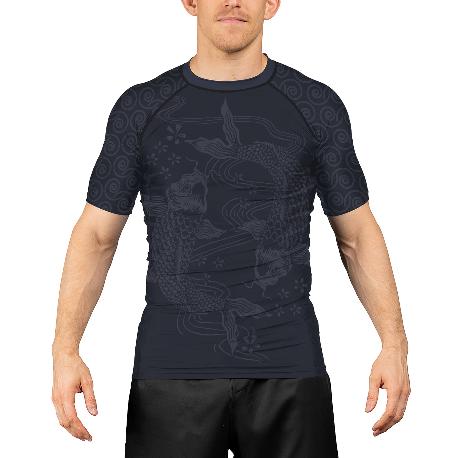 Rashninja Red And Blue Japanese Koi Men's Short Sleeve Rash Guard