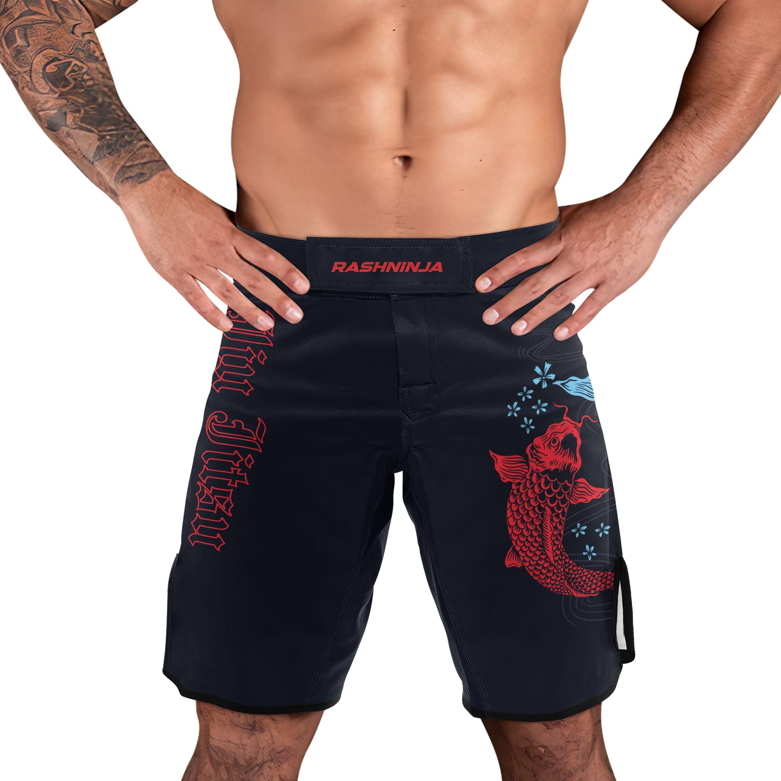 Rashninja Red And Blue Japanese Koi Men's Fight Shorts