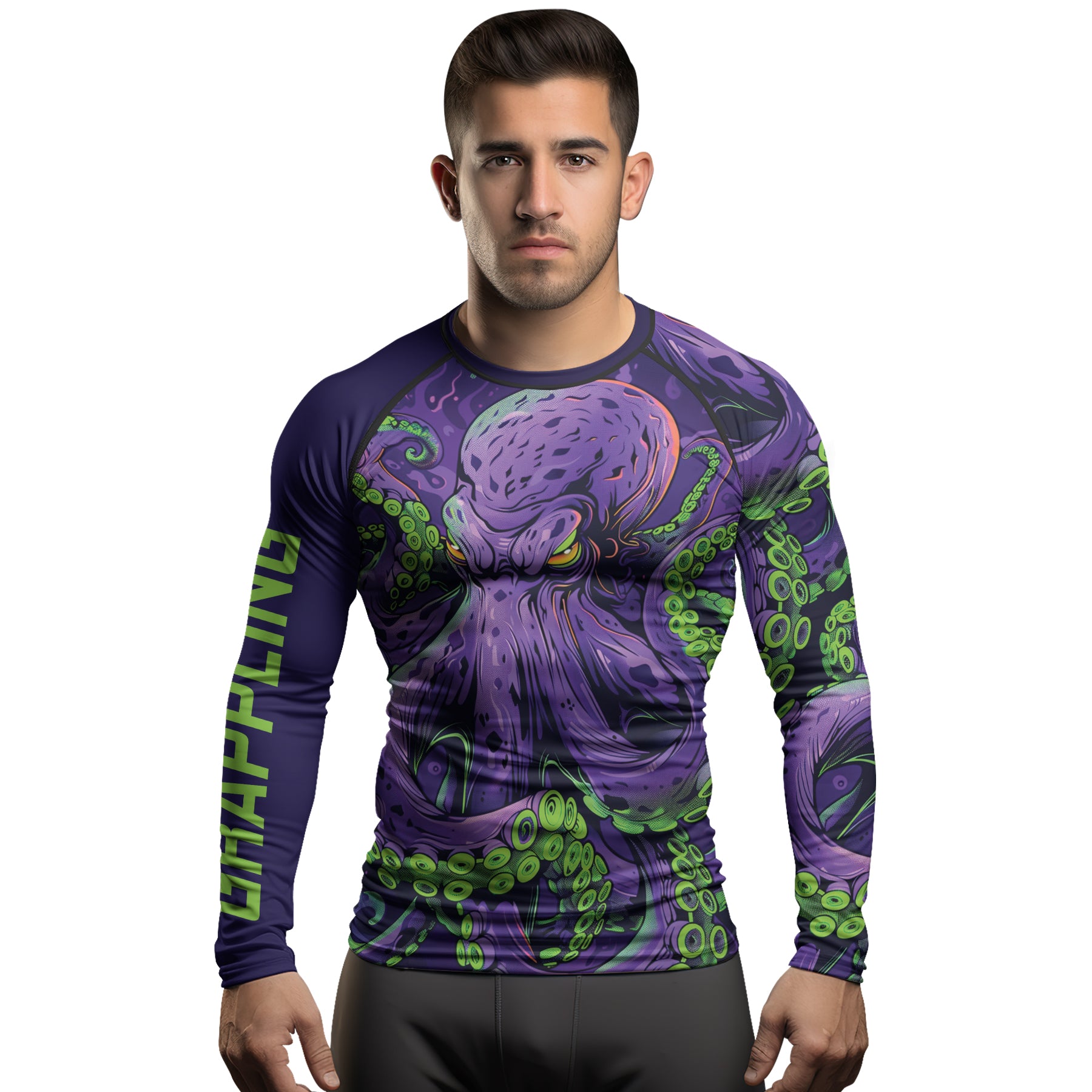 Octopus Rash Rashninja Octopus Neon Multi Men's Long Sleeve Rash Guard | jiu jitsu