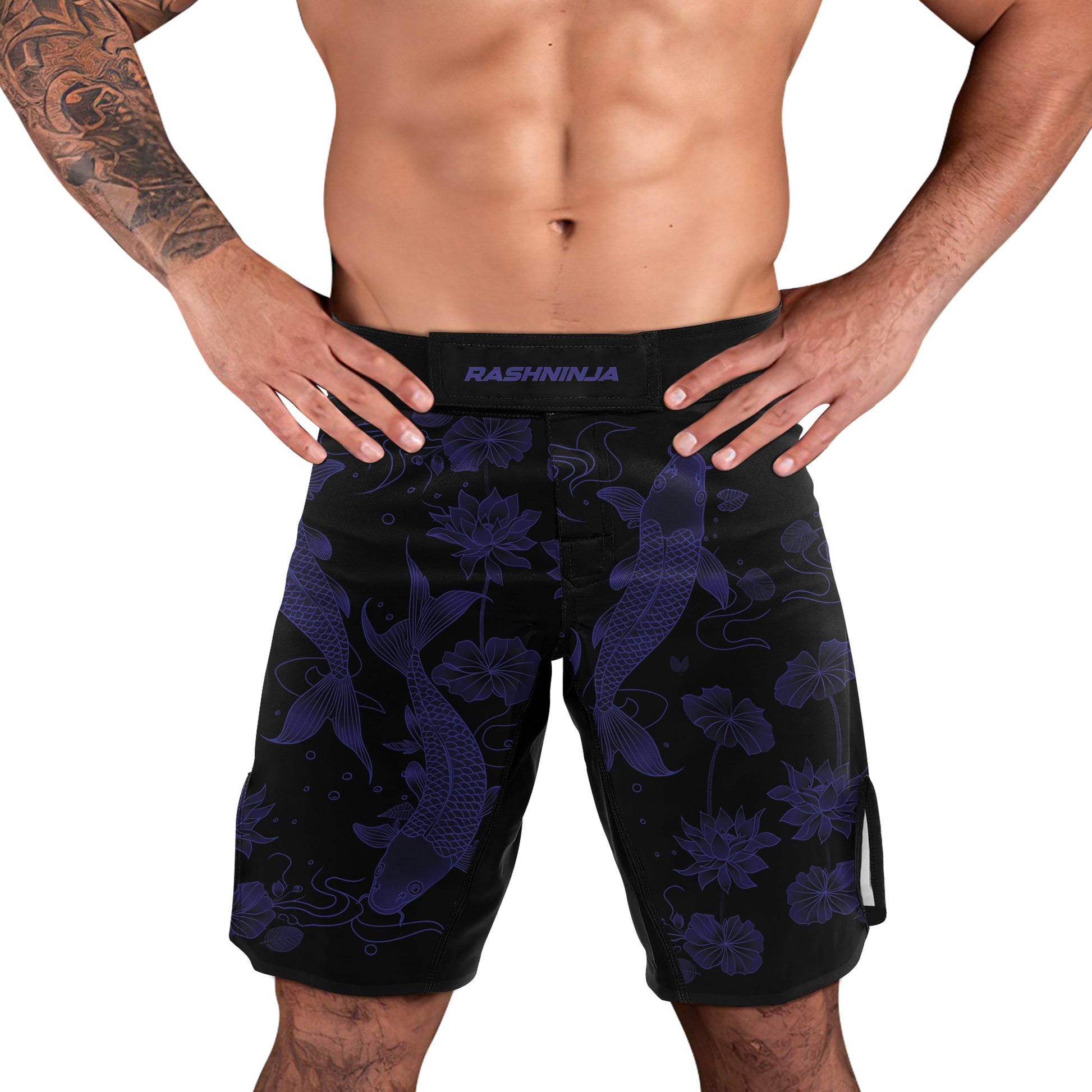 Rashninja Koi Lotus Flow Men's Fight Shorts | Koi Fish MMA Shorts