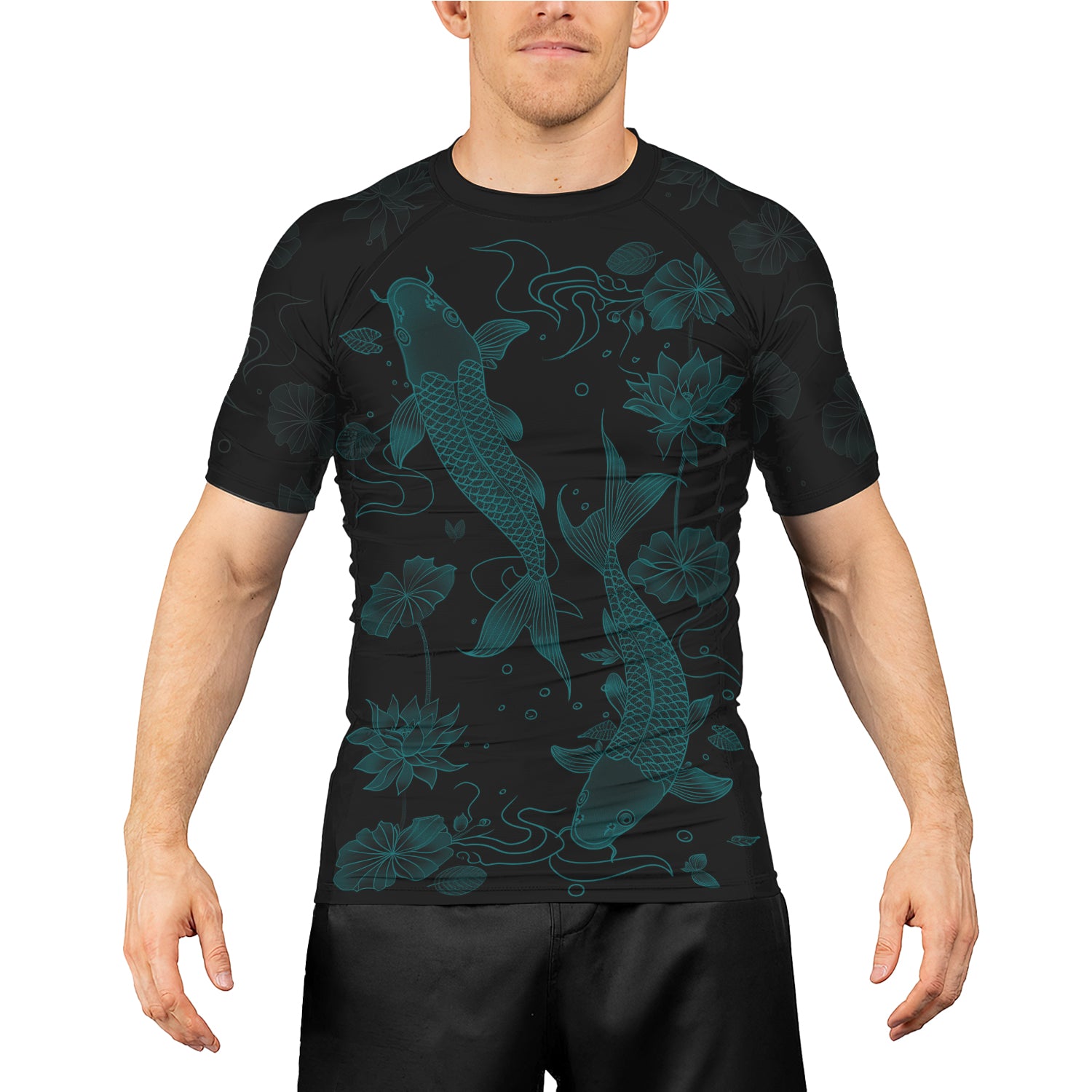 Rashninja Koi Lotus Flow Men's Short Sleeve Rash Guard |Koi Fish Shirt