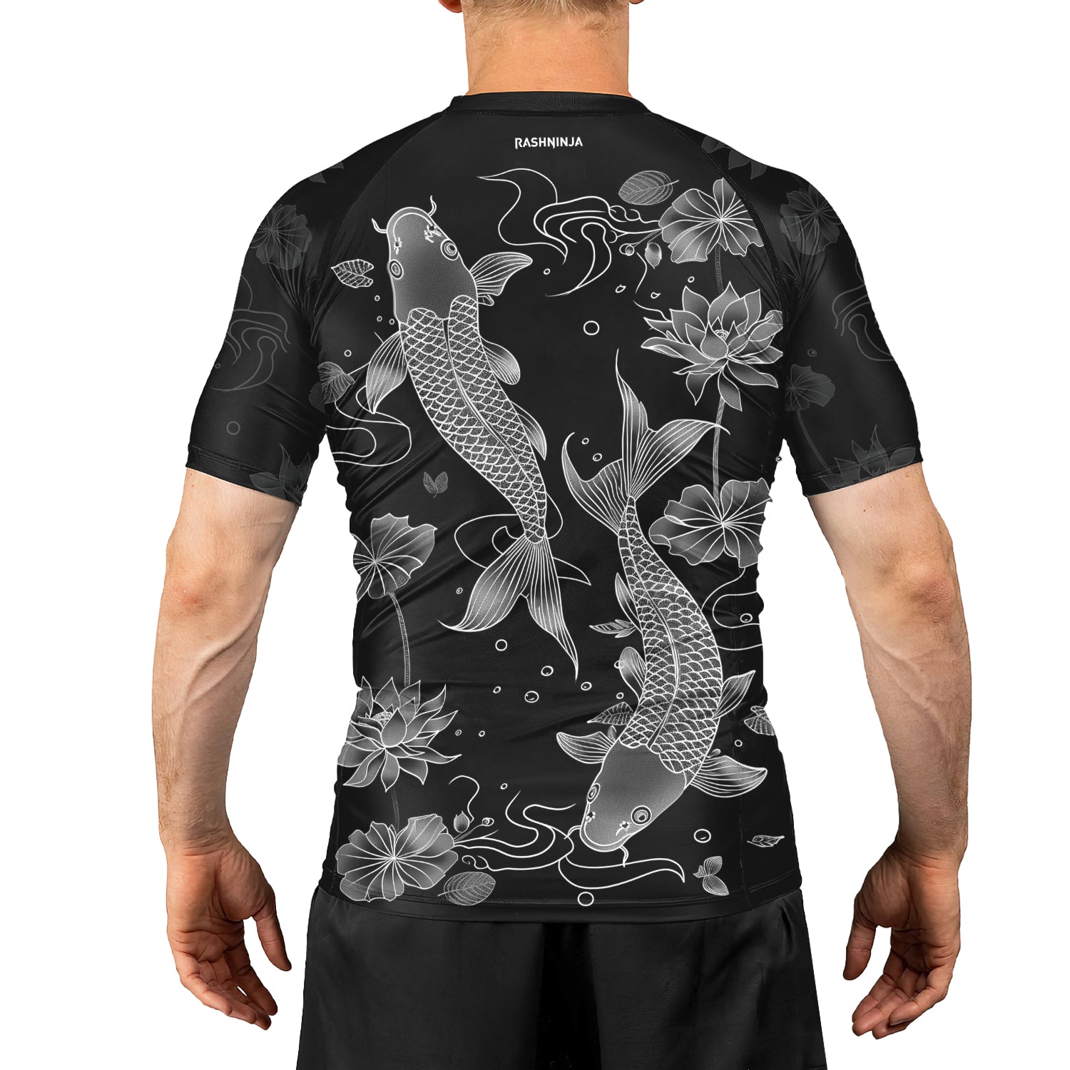 Rashninja Koi Lotus Flow Men's Short Sleeve Rash Guard |Koi Fish Shirt