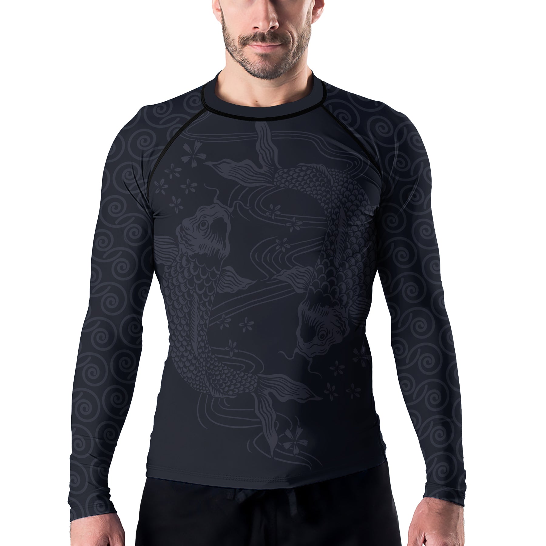 Rashninja Red And Blue Japanese Koi Men's Long Sleeve Rash Guard