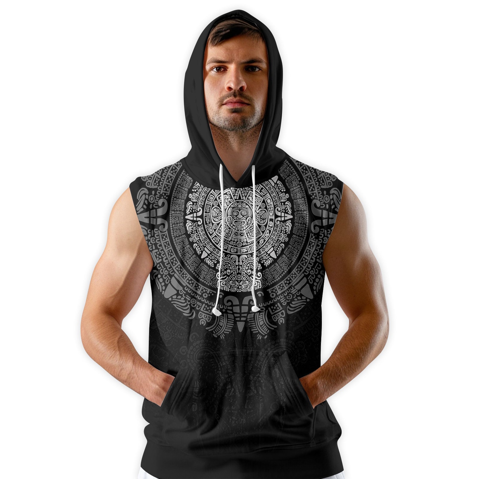 Rashninja Aztec Calendar Sleeveless Gym Hoodie | MMA Sleeveless Hoodie