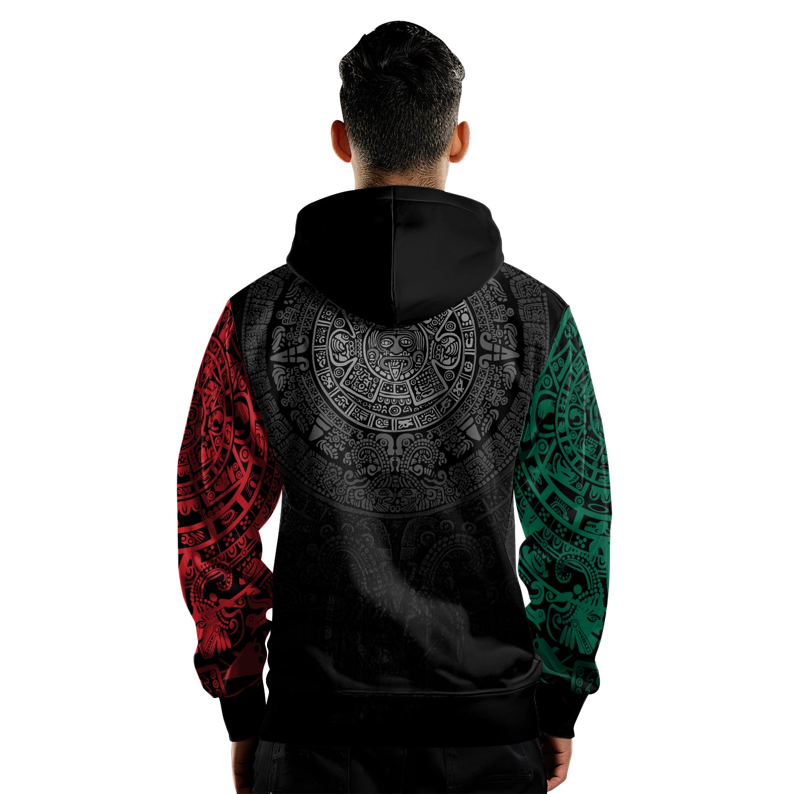 Rashninja Green And Red Aztec Calendar AOP Hoodie