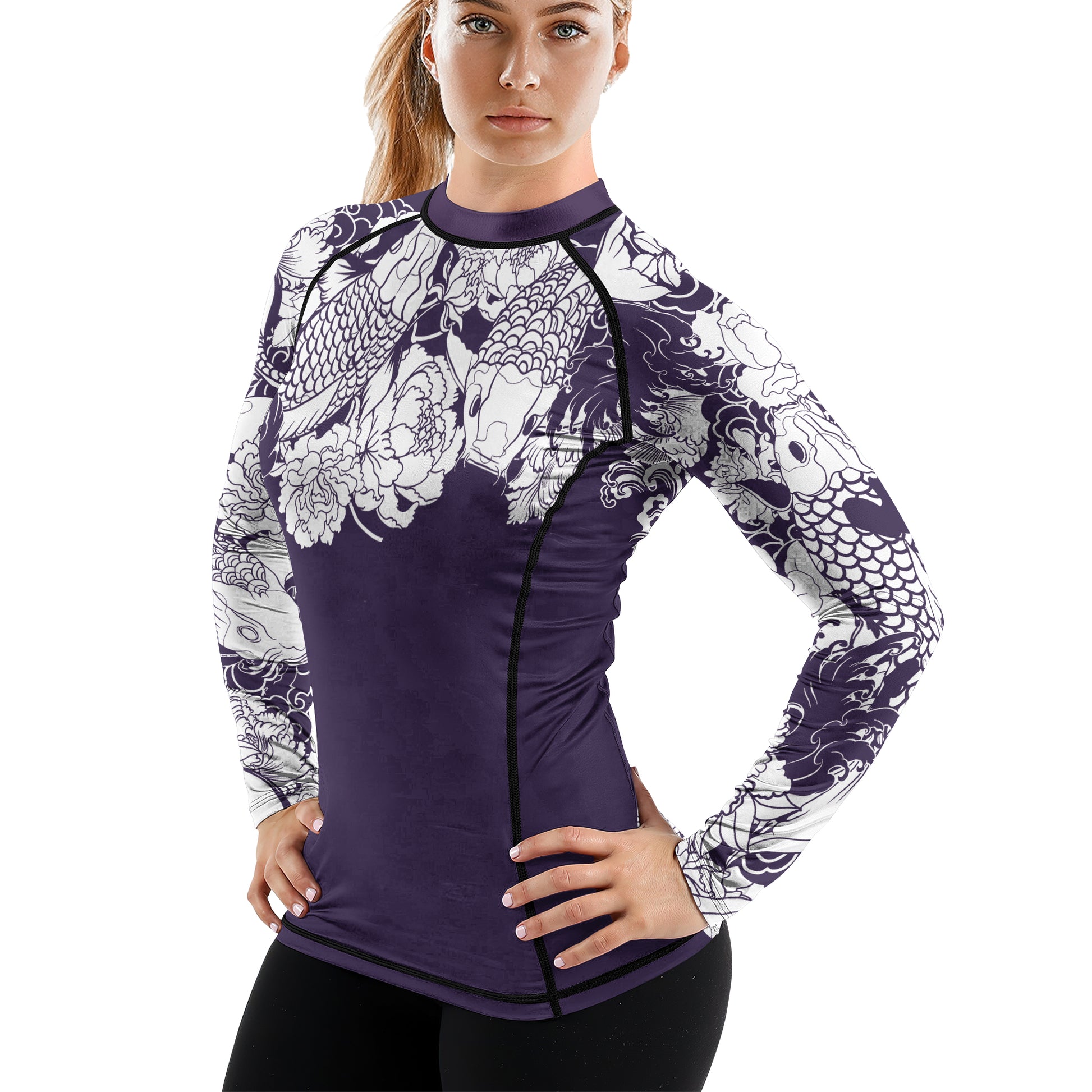 Rashninja Ranked Japanese Koi Fish Women's Long Sleeve Rash Guard