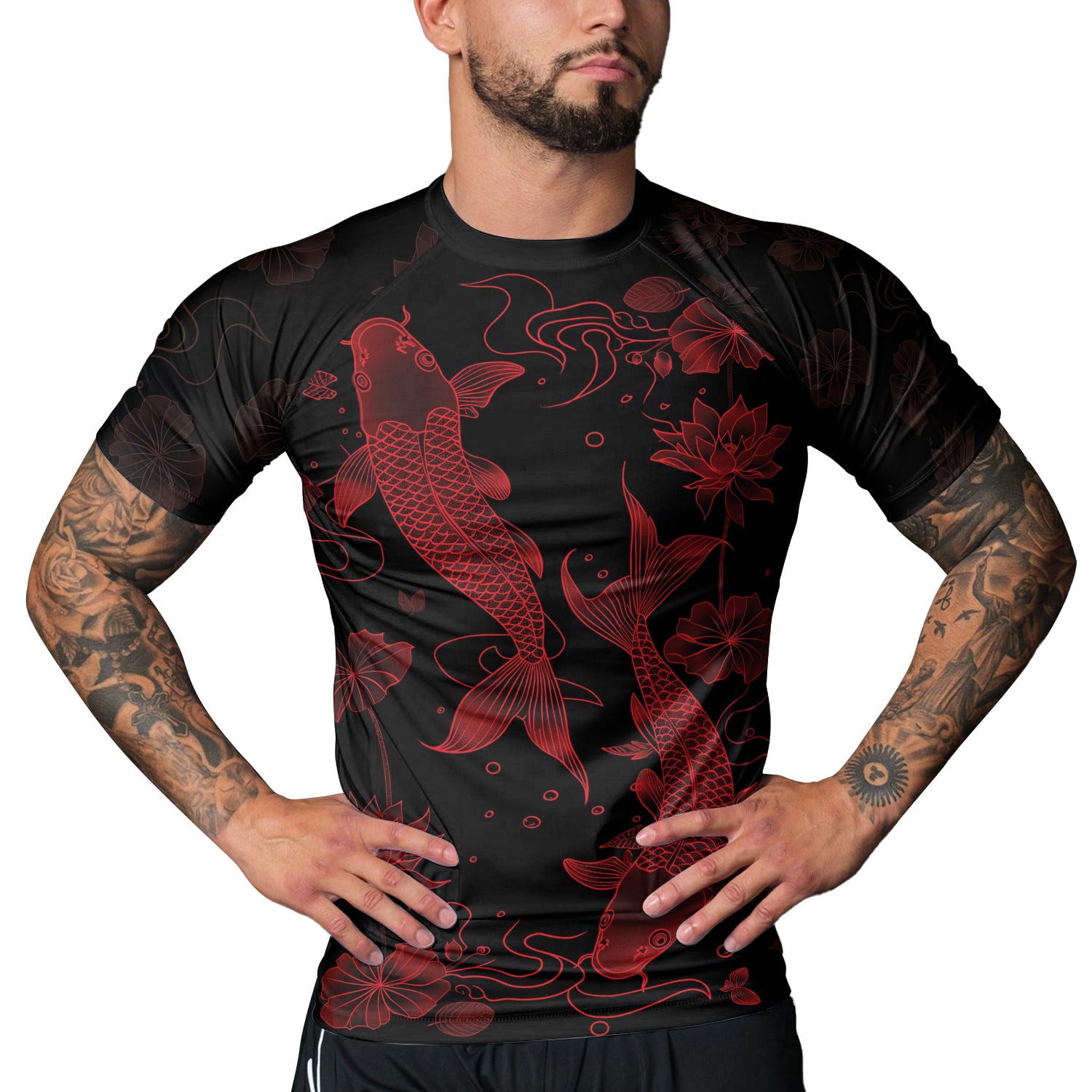 Rashninja Koi Lotus Flow Men's Short Sleeve Rash Guard |Koi Fish Shirt