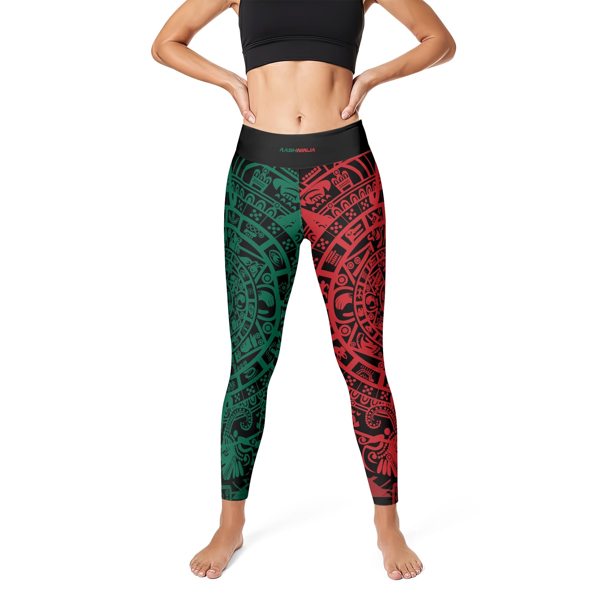 Rashninja Green And Red Aztec Calendar Women's Leggings