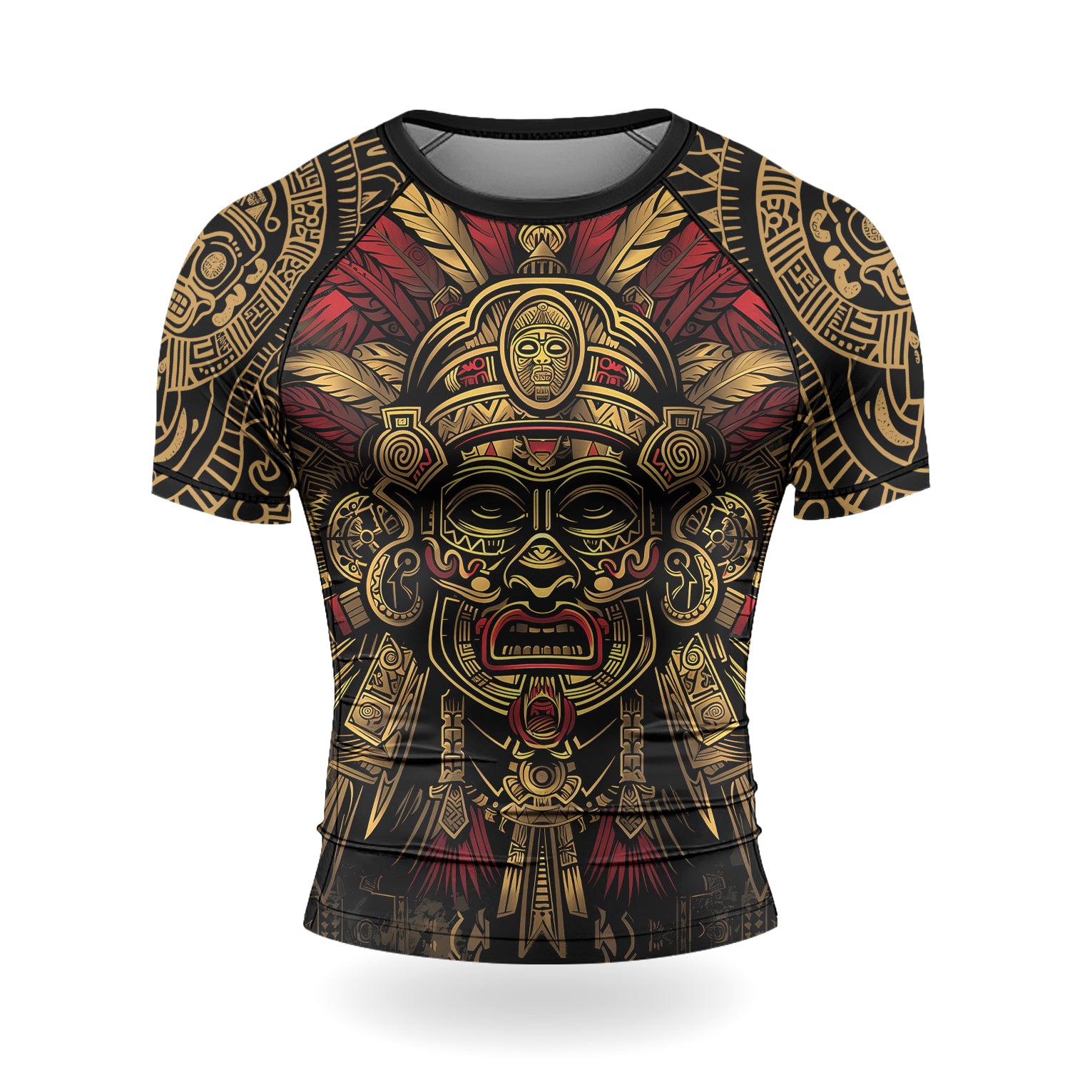 Rashninja Aztec Pyramid Ritual Men's Short Sleeve Rash Guard


