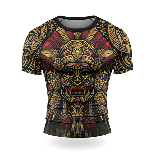 Rashninja Aztec Pyramid Ritual Men's Short Sleeve Rash Guard


