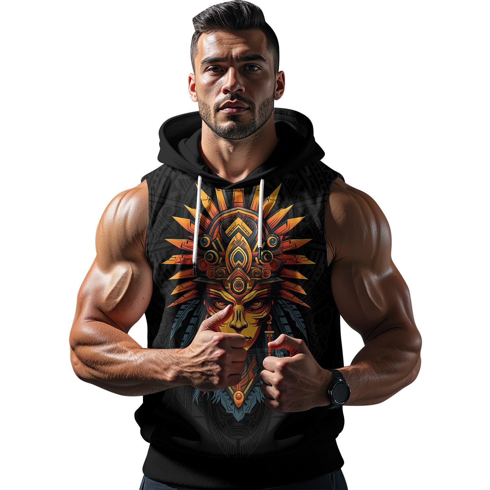 Rashninja Aztec Chieftain Sleeveless Hoodie | MMA Sleeveless Hoodie