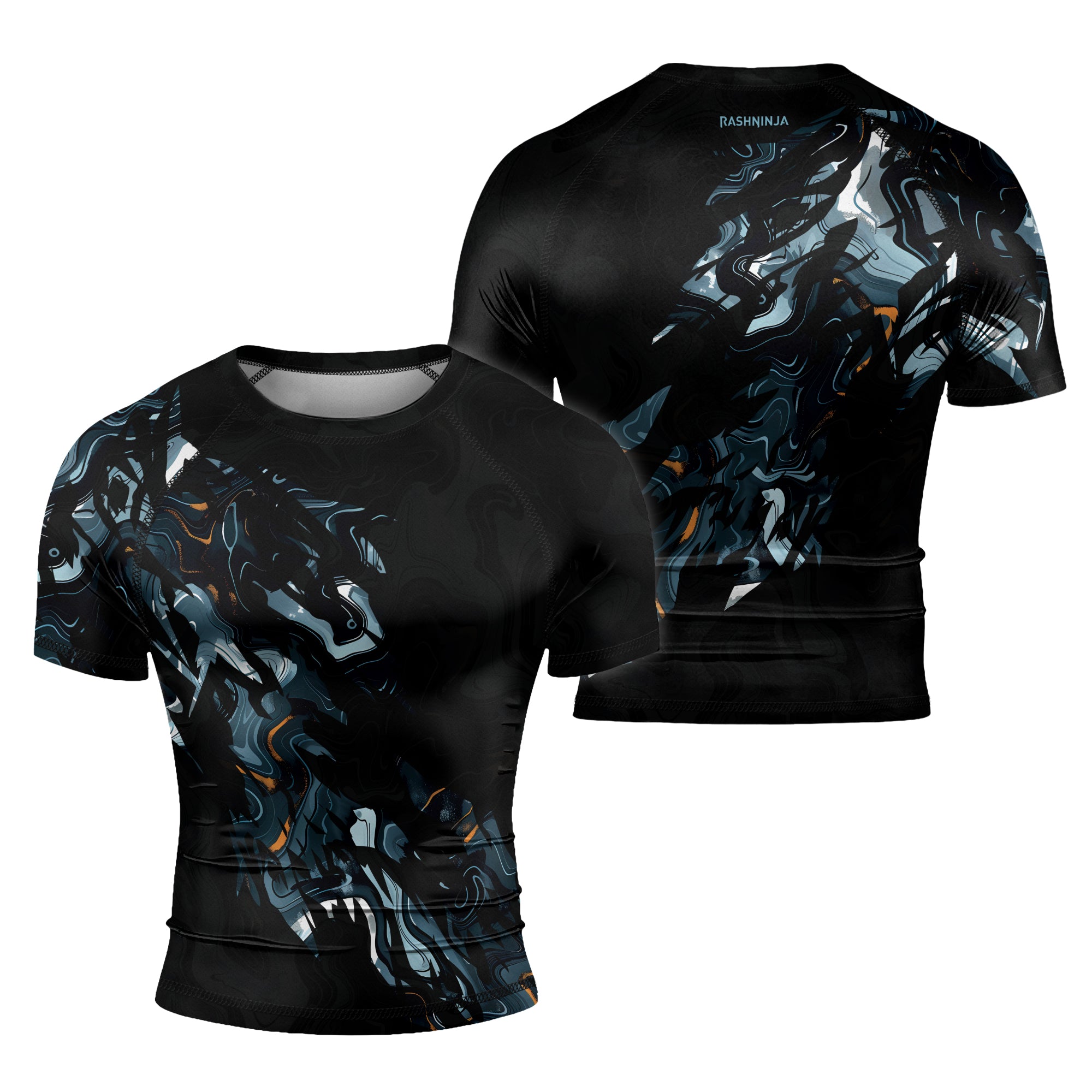Rashninja Cyber Storm Blue Marble Men's Short Sleeve Rash Guard