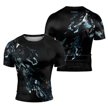 Rashninja Cyber Storm Blue Marble Men's Short Sleeve Rash Guard