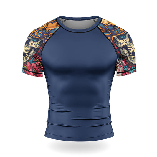 Rashninja Samurai Skull Blossom Men's Short Sleeve Rash Guard