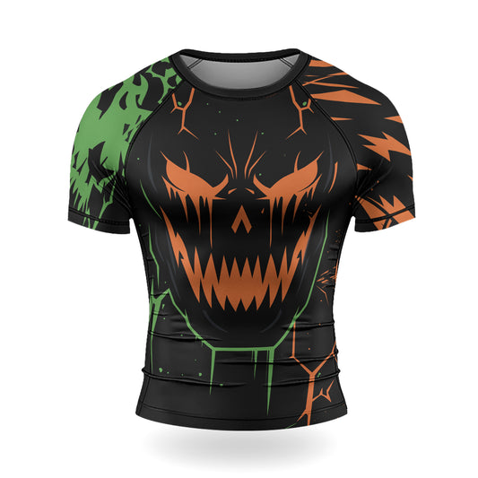 Rashninja Halloween Pumpkin Skull Blaze Men's Short Sleeve Rash Guard