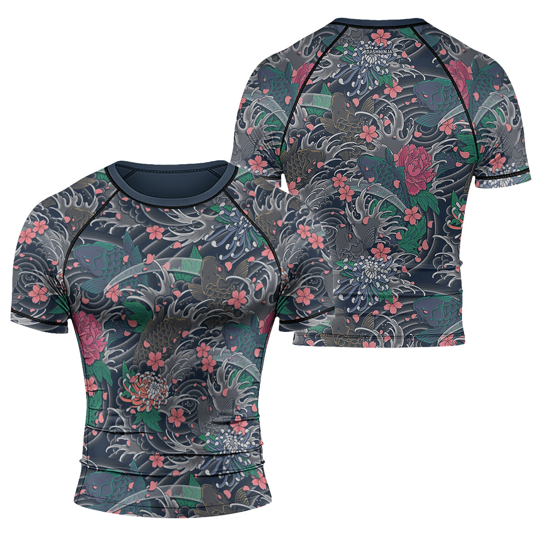 Rashninja Koi Blossom Waves Men's Short Sleeve Rash Guard