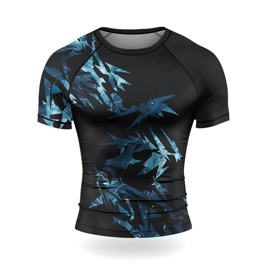 Rashninja Cyber Storm Blue Men's Short Sleeve Rash Guard