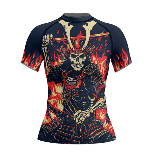Rashninja Samurai Skull Inferno Women's Short Sleeve Rash Guard