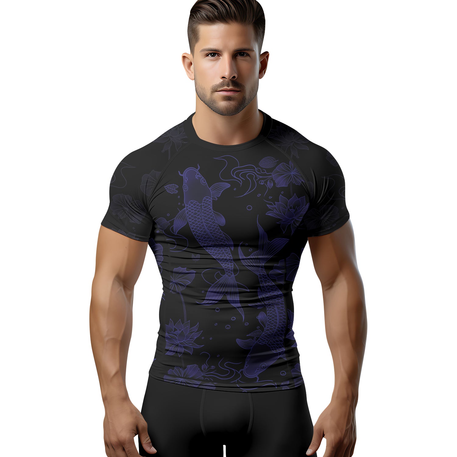 Rashninja Koi Lotus Flow Men's Short Sleeve Rash Guard |Koi Fish Shirt