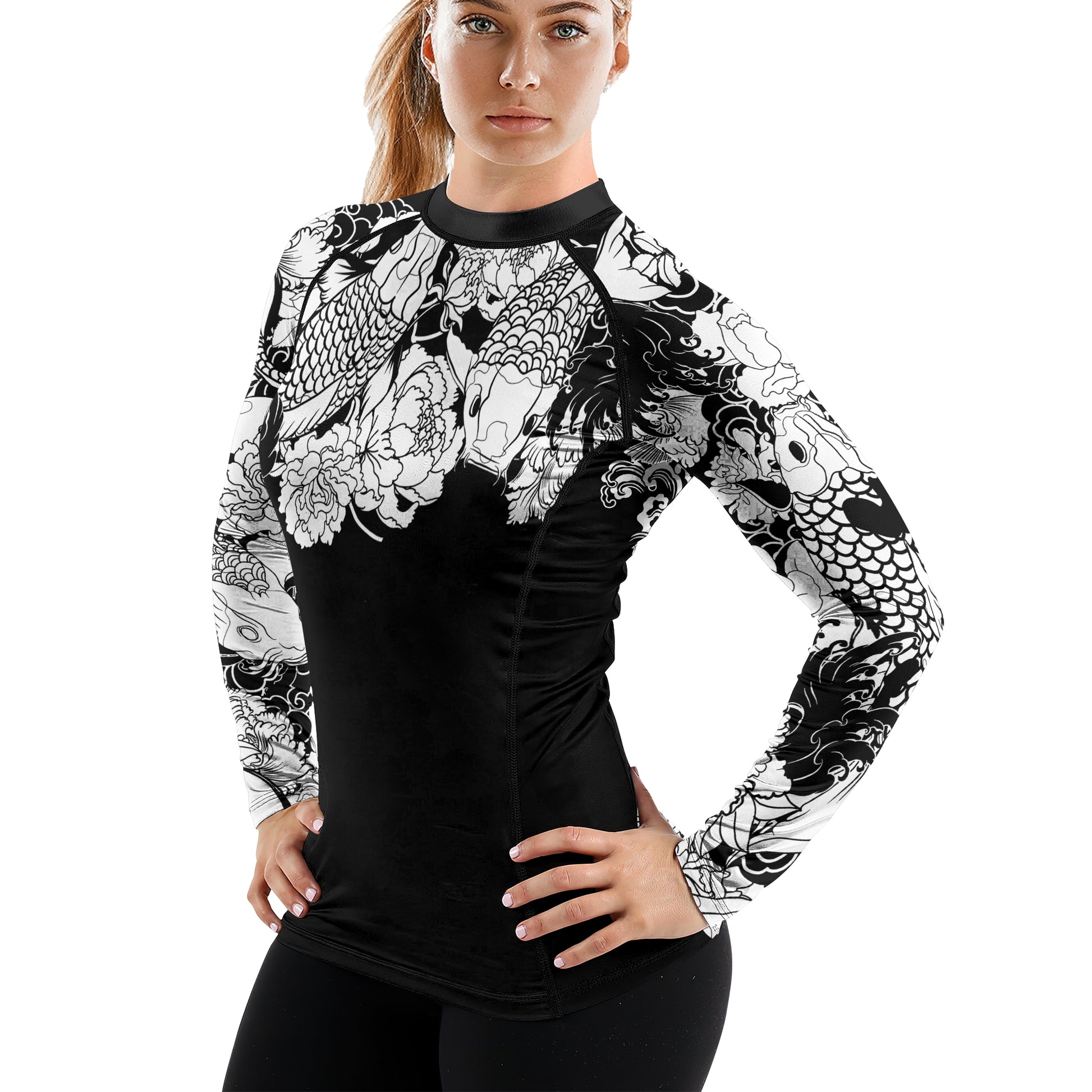 Rashninja Ranked Japanese Koi Fish Women's Long Sleeve Rash Guard