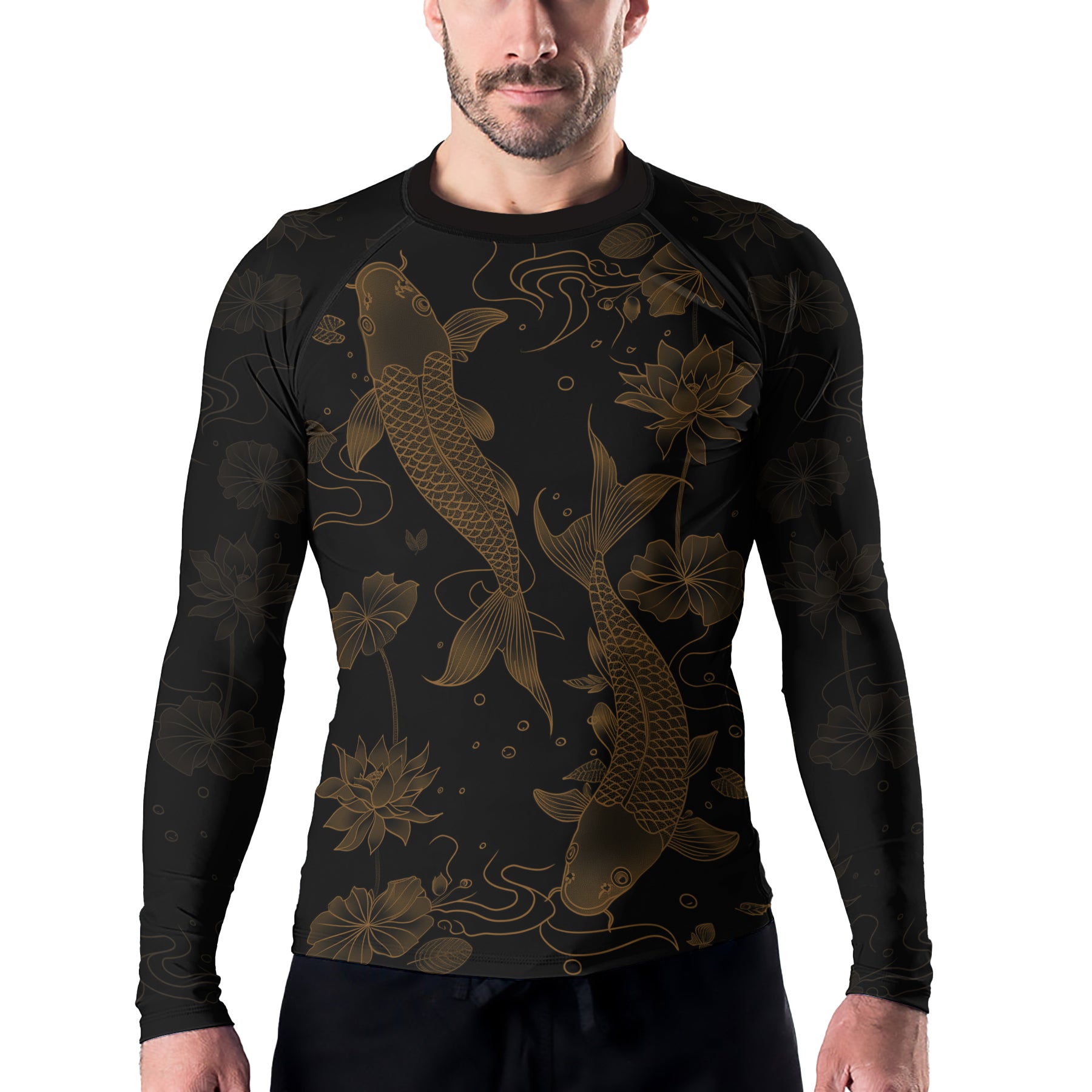 Rashninja Koi Lotus Flow Men's Long Sleeve Rash Guard | Koi Fish Shirt