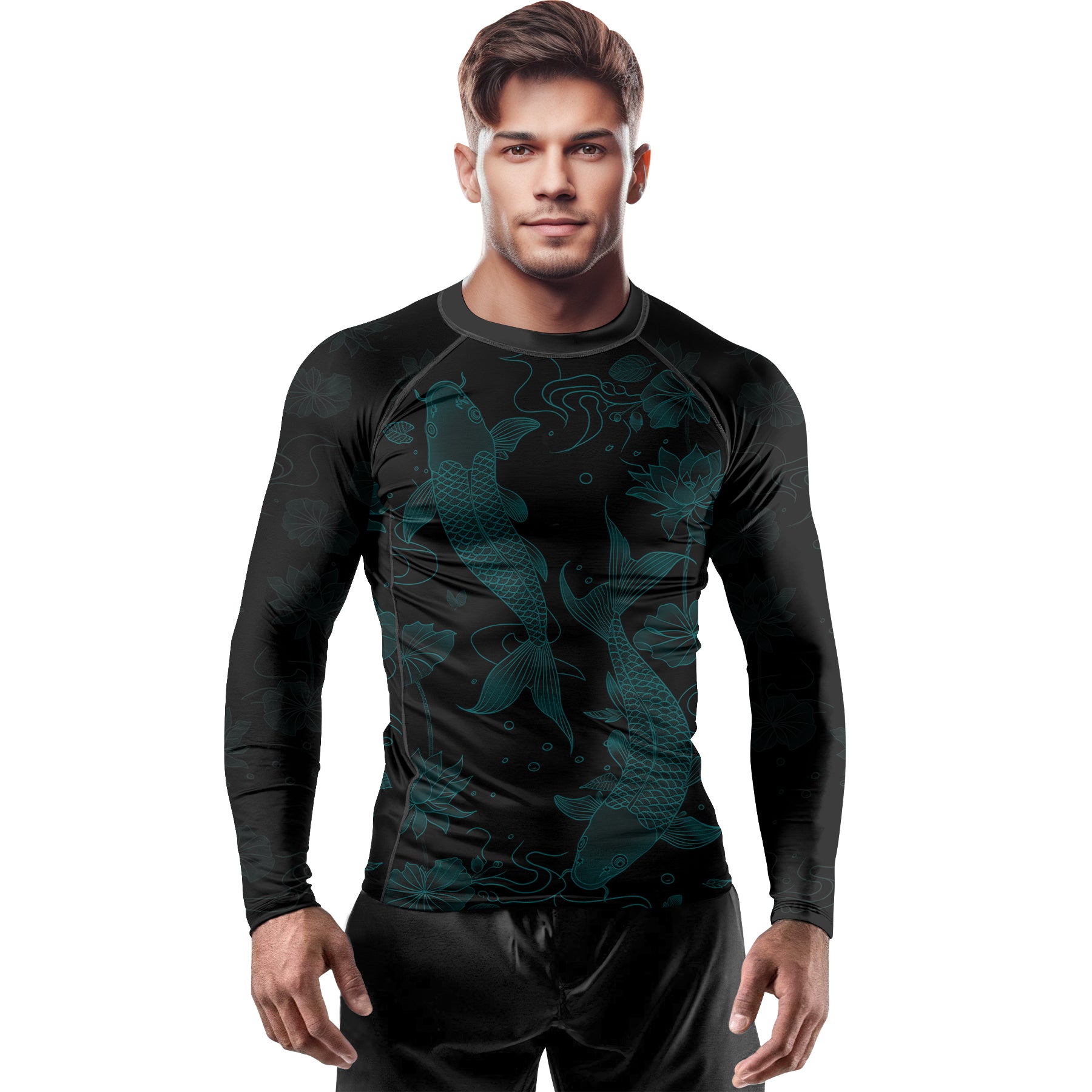 Rashninja Koi Lotus Flow Men's Long Sleeve Rash Guard | Koi Fish Shirt