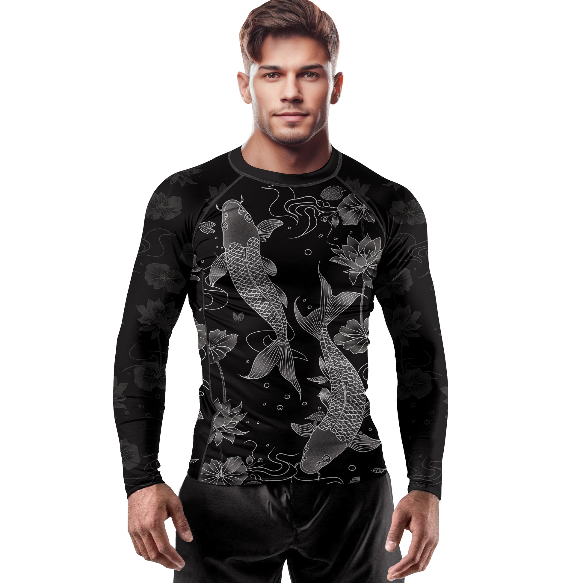 Rashninja Koi Lotus Flow Men's Long Sleeve Rash Guard | Koi Fish Shirt