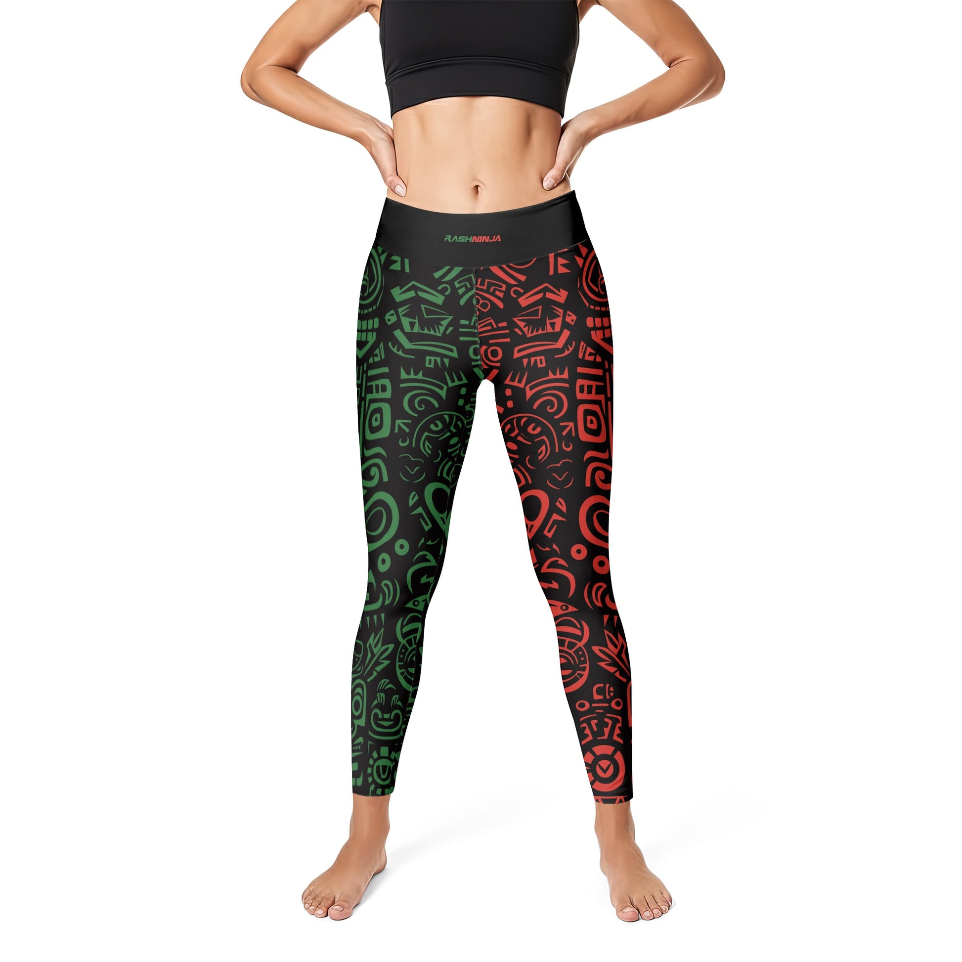 Rashninja Aztec Red & Green Sun Stone Women's Leggings