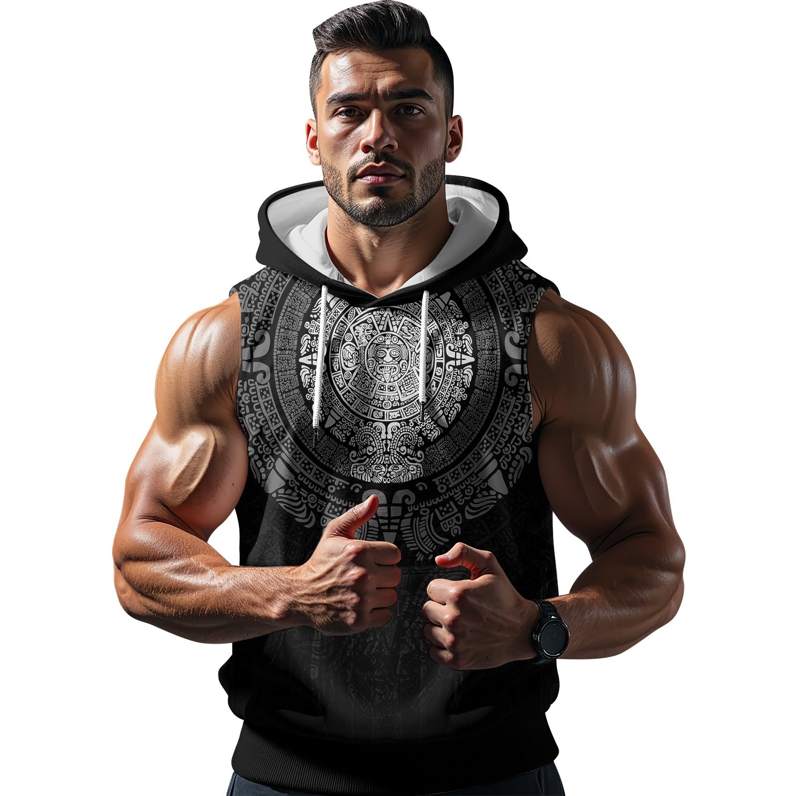 Rashninja Aztec Calendar Sleeveless Gym Hoodie | MMA Sleeveless Hoodie