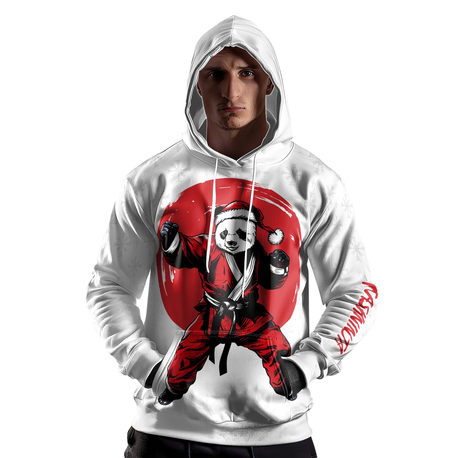 Rashninja White Santa Panda Kung Fu AOP Hoodie