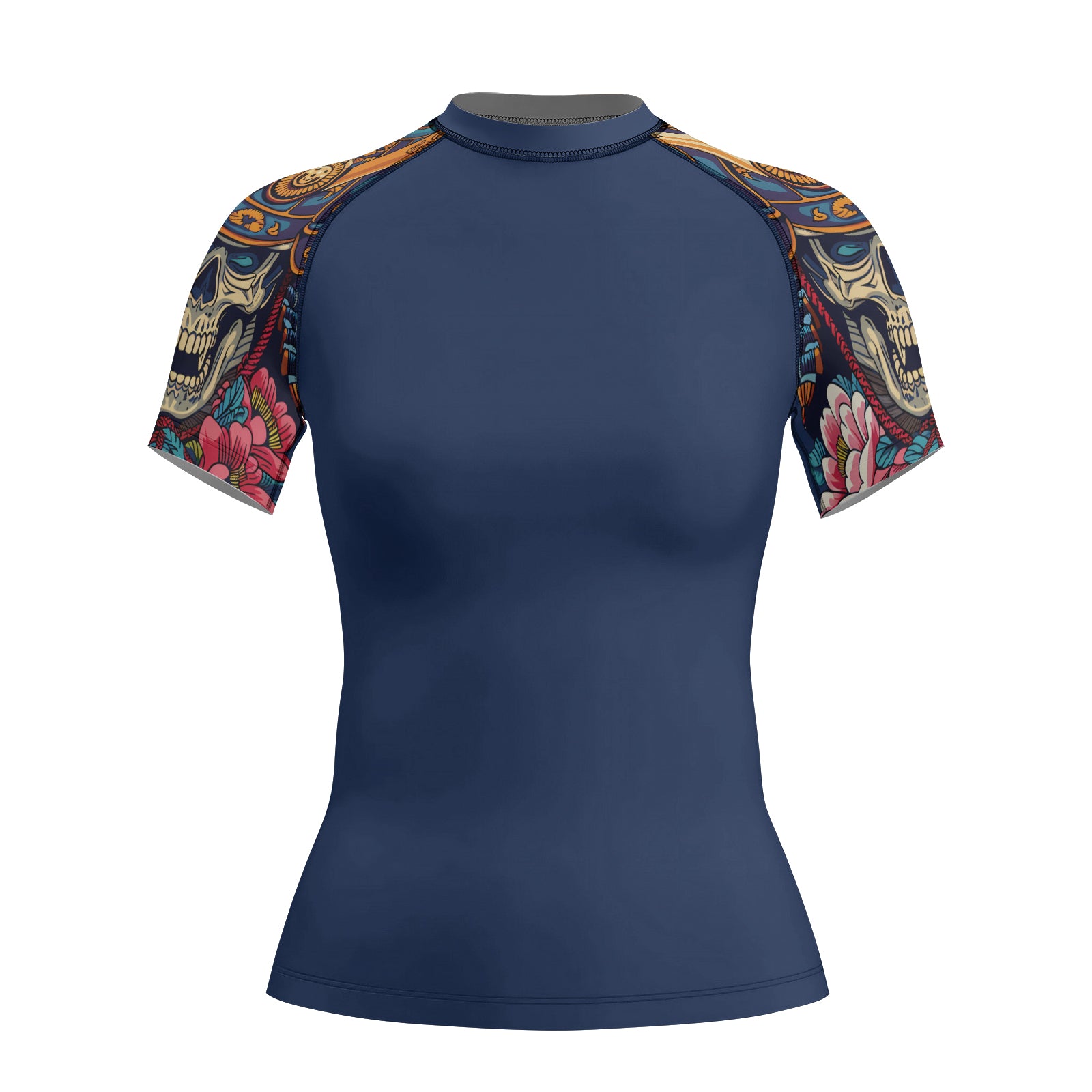 Rashninja Samurai Skull Blossom Women's Short Sleeve Rash Guard