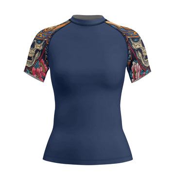 Rashninja Samurai Skull Blossom Women's Short Sleeve Rash Guard
