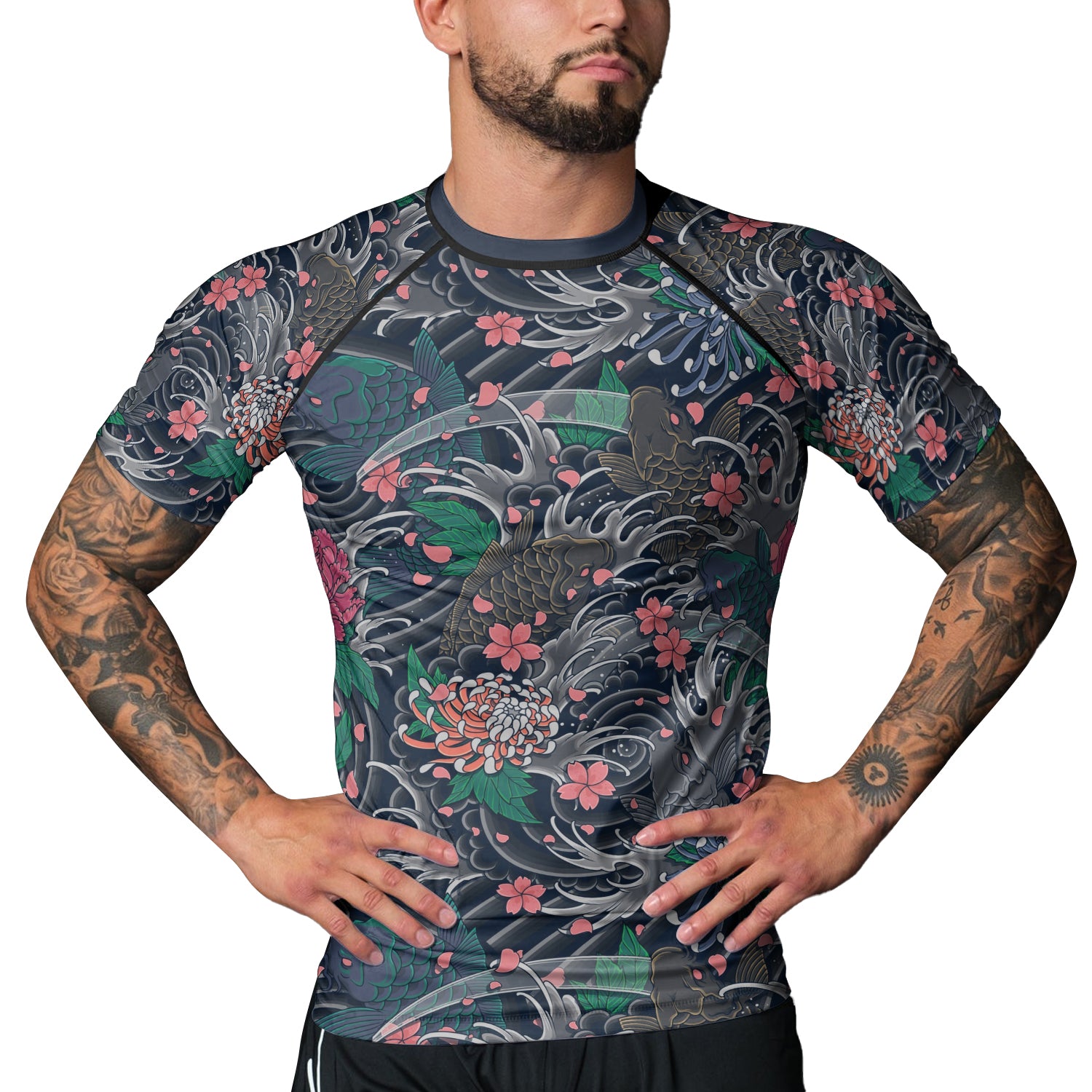 Rashninja Koi Blossom Waves Men's Short Sleeve Rash Guard