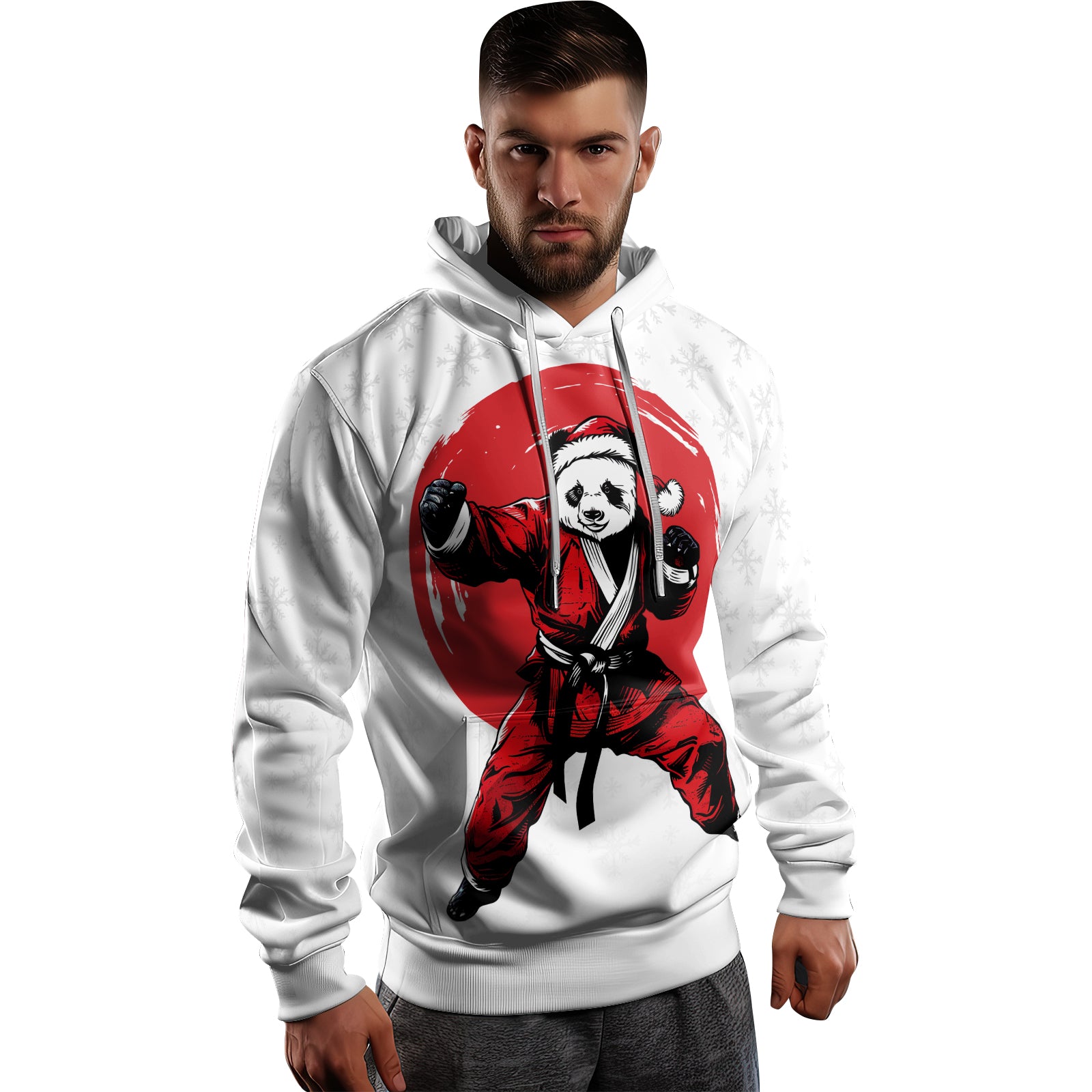 Rashninja White Santa Panda Kung Fu AOP Hoodie