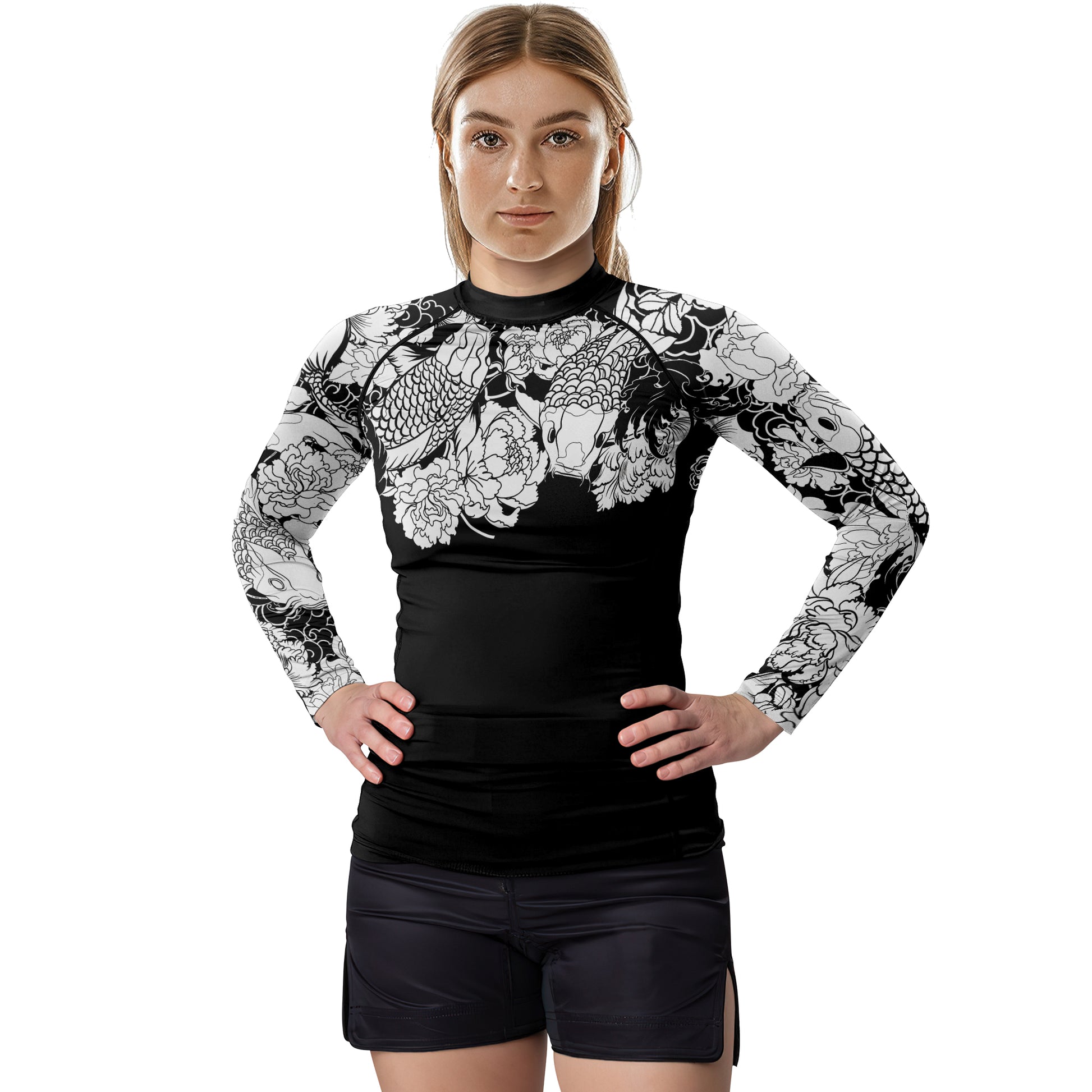 Rashninja Ranked Japanese Koi Fish Women's Long Sleeve Rash Guard