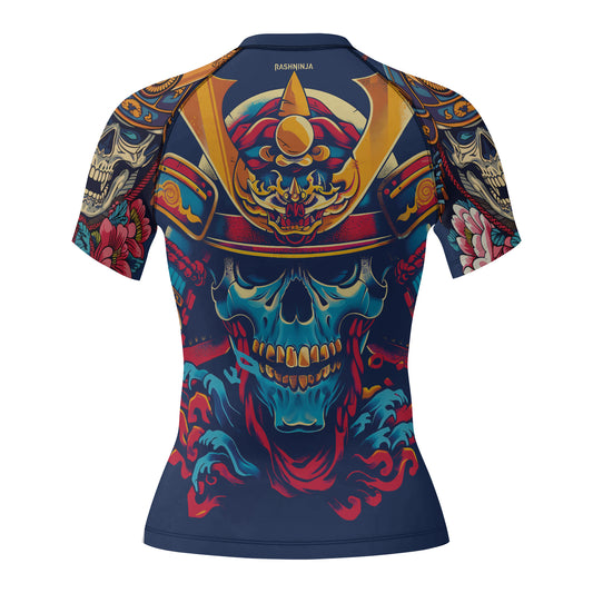 Rashninja Samurai Skull Blossom Women's Short Sleeve Rash Guard