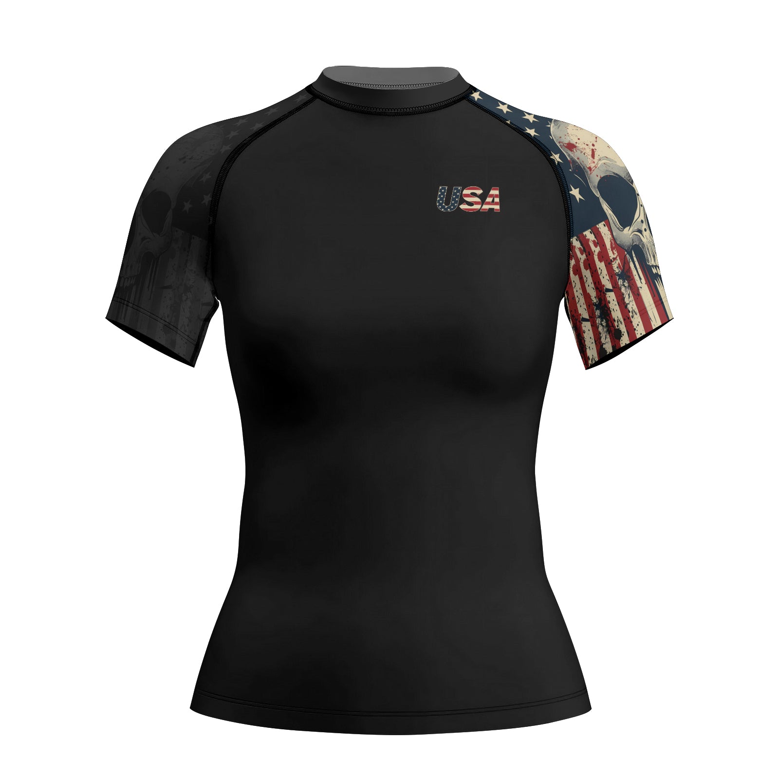 Rashninja Patriotic Skull Women's Short Sleeve Rash Guard