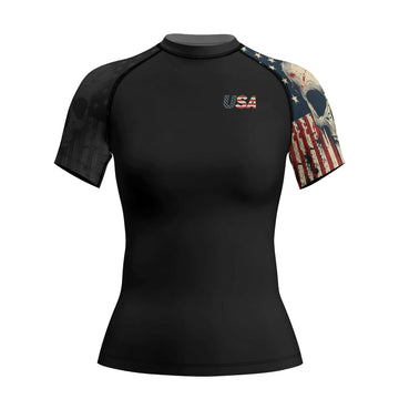 Rashninja Patriotic Skull Women's Short Sleeve Rash Guard
