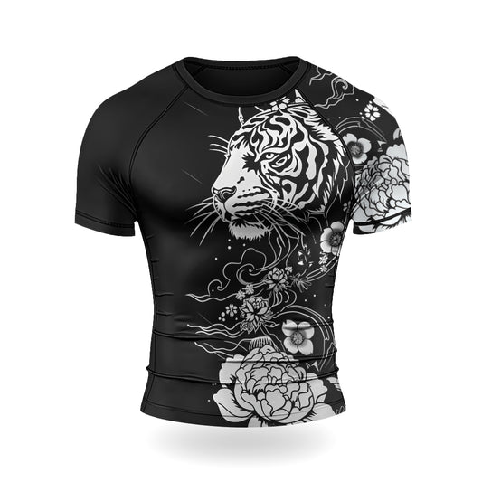 Rashninja Tiger Black White Men's Short Sleeve Rash Guard