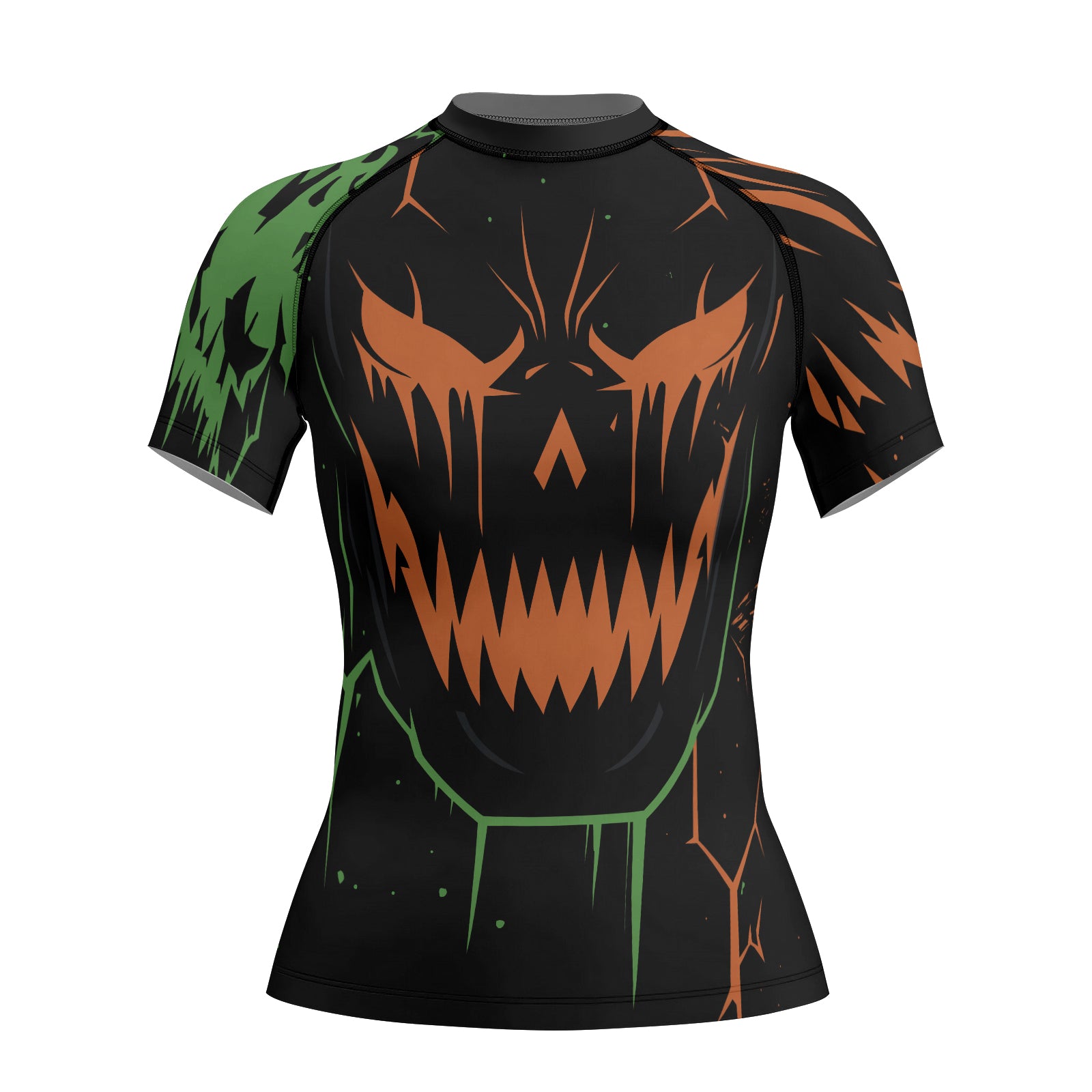 Rashninja Halloween Pumpkin Skull Blaze Women's Short Sleeve Rash Guard