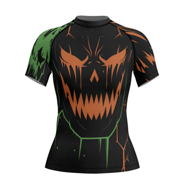 Rashninja Halloween Pumpkin Skull Blaze Women's Short Sleeve Rash Guard