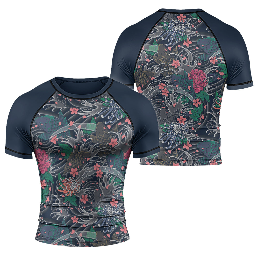 Rashninja Koi Blossom Waves Men's Short Sleeve Rash Guard