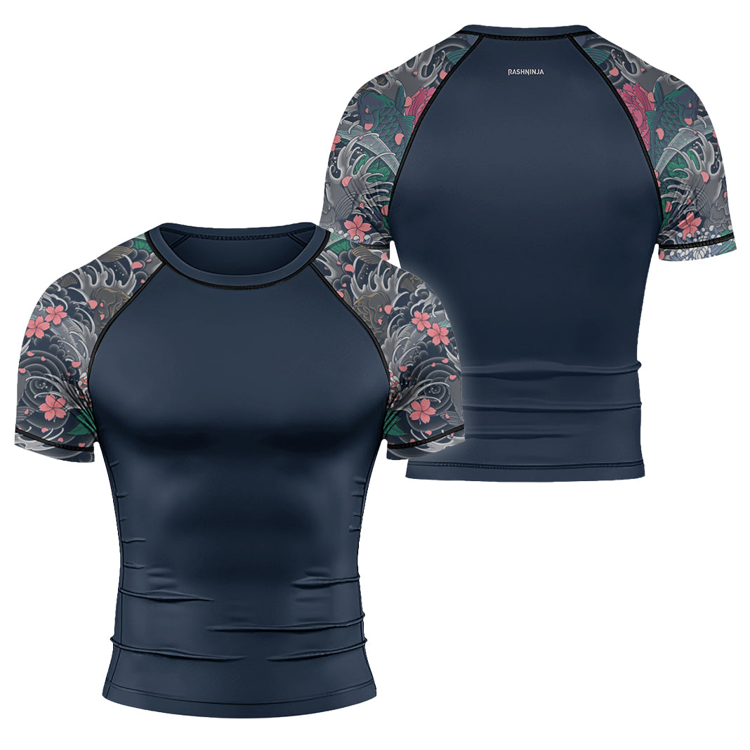 Rashninja Koi Blossom Waves Men's Short Sleeve Rash Guard