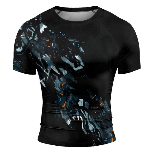 Rashninja Cyber Storm Blue Marble Men's Short Sleeve Rash Guard