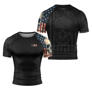 Rashninja Patriotic Skull Men's Short Sleeve Rash Guard