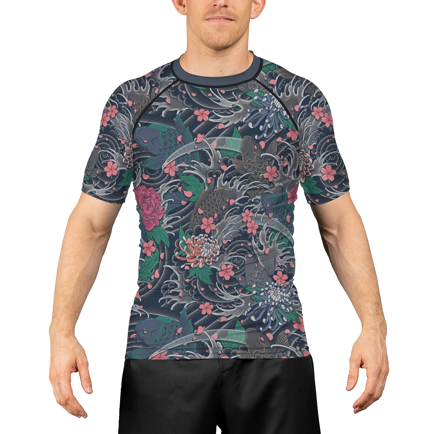 Rashninja Koi Blossom Waves Men's Short Sleeve Rash Guard