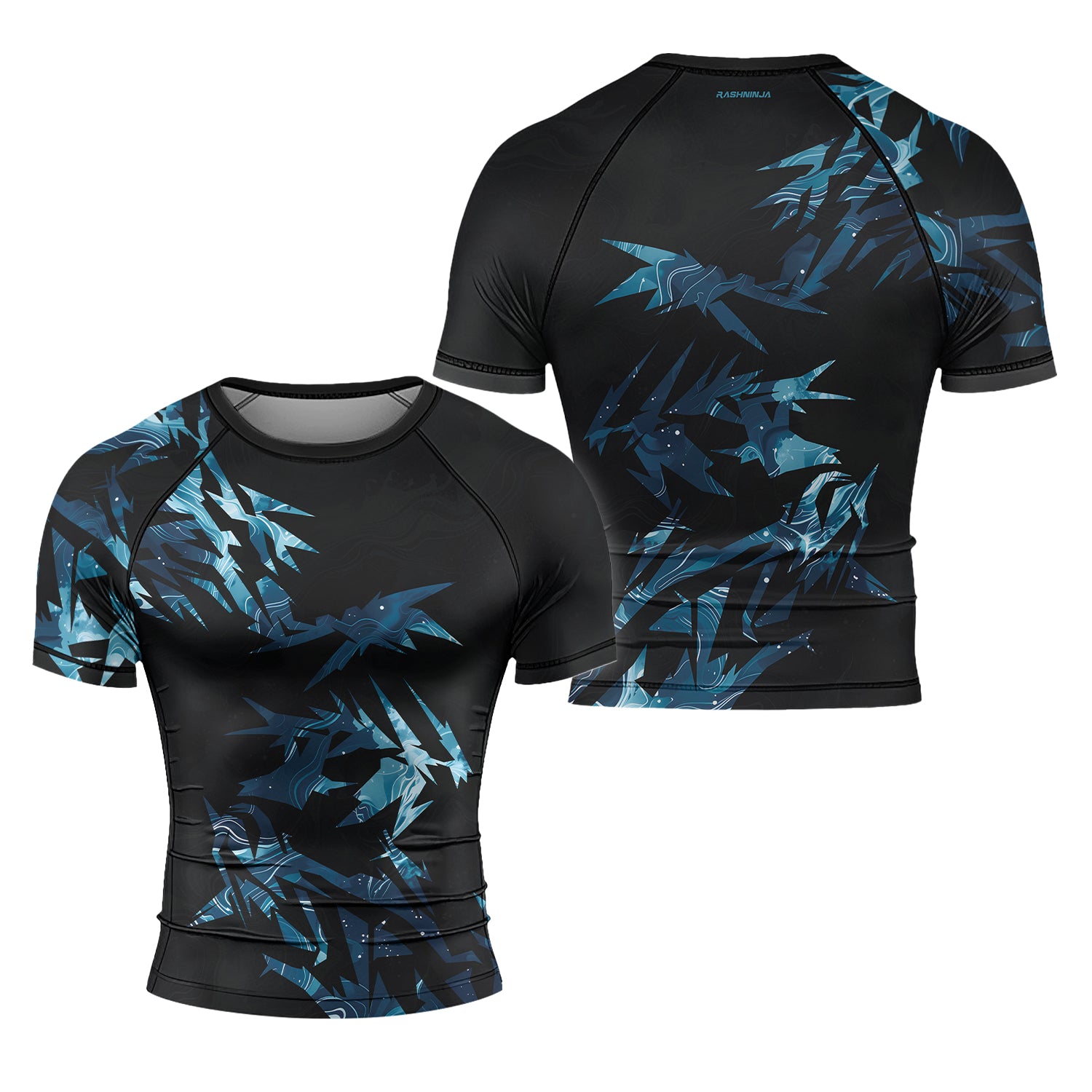 Rashninja Cyber Storm Blue Men's Short Sleeve Rash Guard